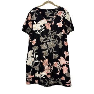 Original Nicole Miller Floral Print Linen Blend Short‎ Sleeve Dress - L